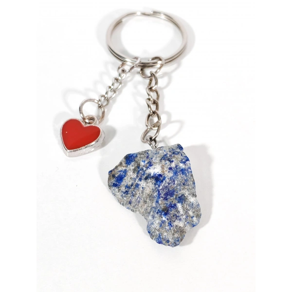 Lapis Lazuli Taşı ve Kalp Figürlü Özel Tasarım Anahtarlık