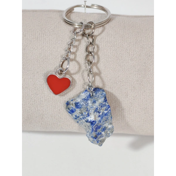 Lapis Lazuli Taşı ve Kalp Figürlü Özel Tasarım Anahtarlık