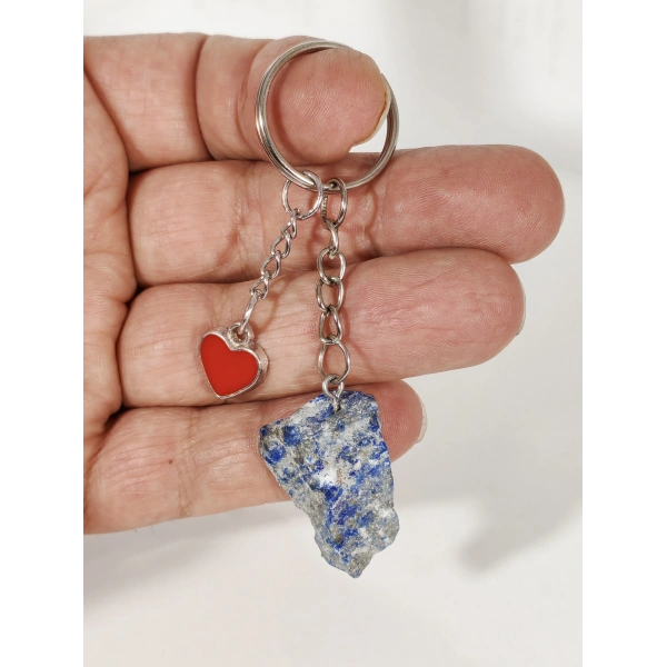 Lapis Lazuli Taşı ve Kalp Figürlü Özel Tasarım Anahtarlık
