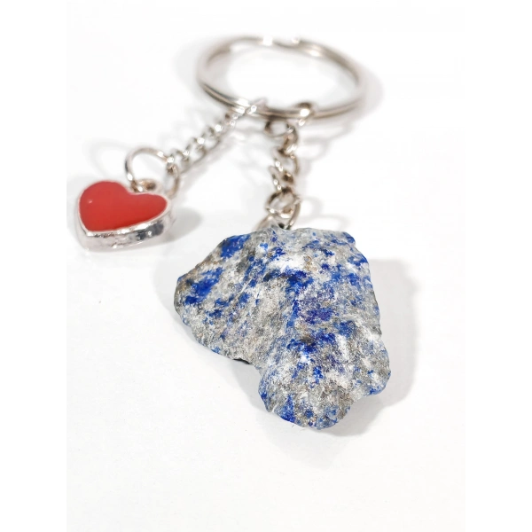Lapis Lazuli Taşı ve Kalp Figürlü Özel Tasarım Anahtarlık
