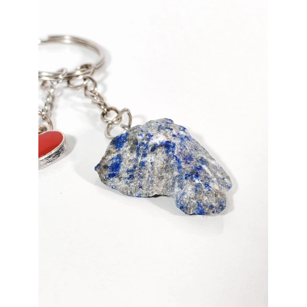 Lapis Lazuli Taşı ve Kalp Figürlü Özel Tasarım Anahtarlık
