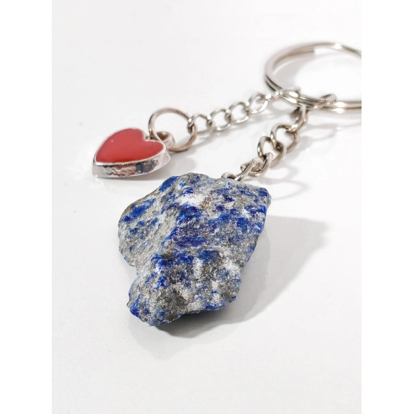 Lapis Lazuli Taşı ve Kalp Figürlü Özel Tasarım Anahtarlık