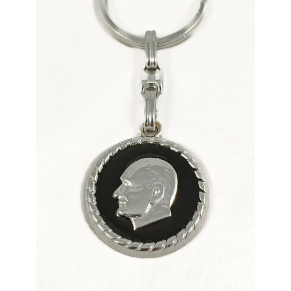 Atatürk Portreli Siyah Metal Anahtarlık