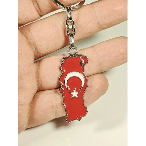 Ay Yıldız Bayraklı Türkiye Haritalı Metal Anahtarlık