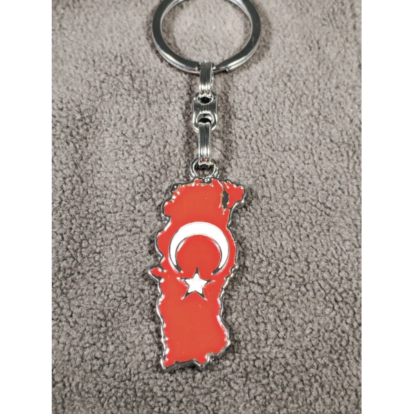 Ay Yıldız Bayraklı Türkiye Haritalı Metal Anahtarlık