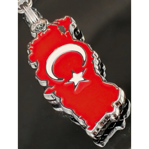 Ay Yıldız Bayraklı Türkiye Haritalı Metal Anahtarlık