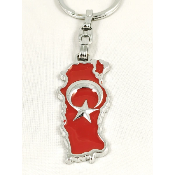 Kabartma Ay Yıldızlı Türkiye Haritalı Metal Anahtarlık