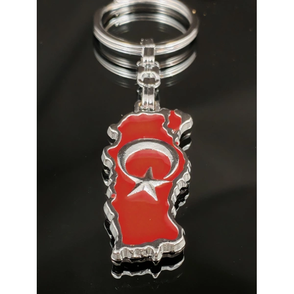 Kabartma Ay Yıldızlı Türkiye Haritalı Metal Anahtarlık