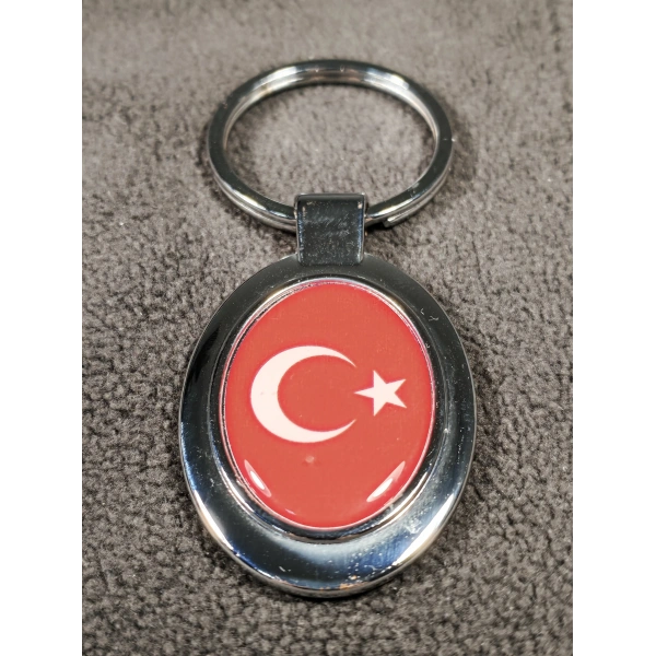 Ay Yıldızlı Kırmızı Oval Metal Anahtarlık