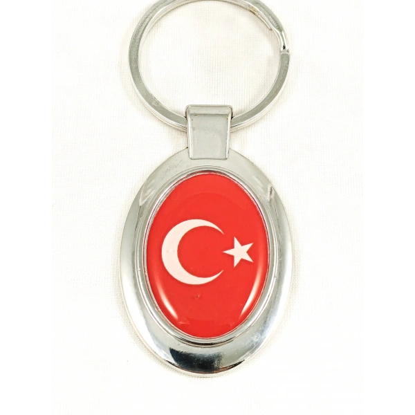 Ay Yıldızlı Kırmızı Oval Metal Anahtarlık