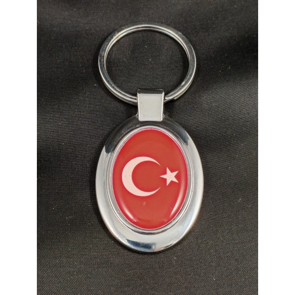 Ay Yıldızlı Kırmızı Oval Metal Anahtarlık