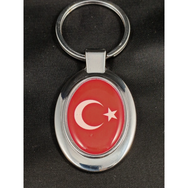 Ay Yıldızlı Kırmızı Oval Metal Anahtarlık