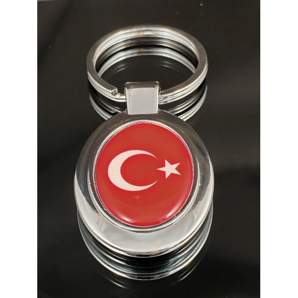Ay Yıldızlı Kırmızı Oval Metal Anahtarlık