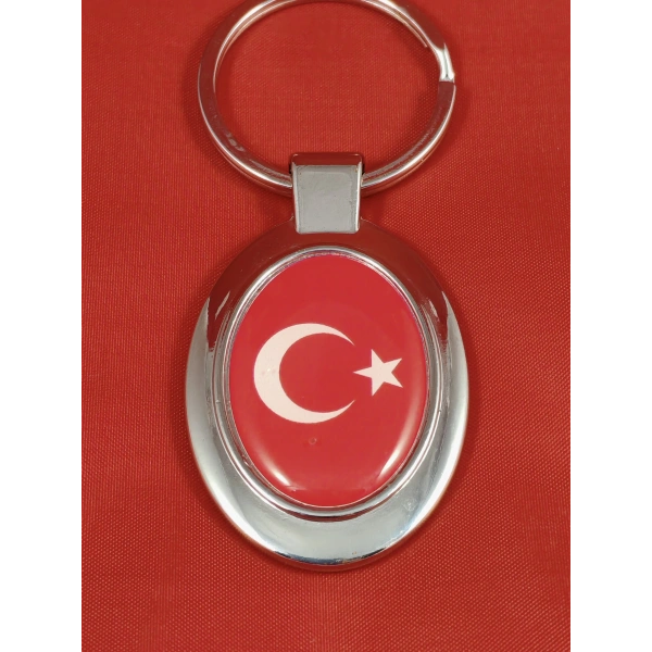 Ay Yıldızlı Kırmızı Oval Metal Anahtarlık