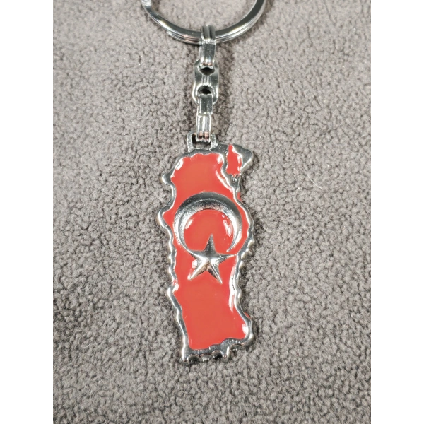 Kabartma Ay Yıldızlı Türkiye Haritalı Metal Anahtarlık