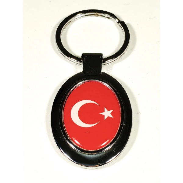 Ay Yıldızlı Kırmızı Oval Metal Anahtarlık