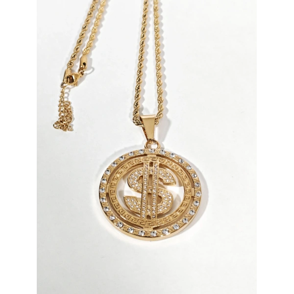 Dolar Figürlü Taşlı Gold Kolye - İddialı ve Gösterişli Tasarım