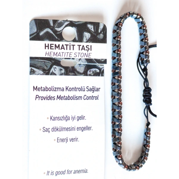 Gri Hematit Taşlı Ayarlanabilir Erkek Bileklik