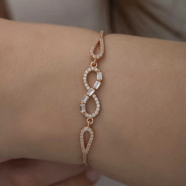 Gümüş Rose Baget Taşlı Sonsuzluk Bileklik