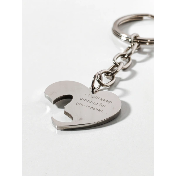 I will keep waiting for you forever... Yazılı Kalp Figürlü Metal Anahtarlık - Romantik Tasarım Aksesuar
