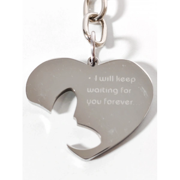 I will keep waiting for you forever... Yazılı Kalp Figürlü Metal Anahtarlık - Romantik Tasarım Aksesuar