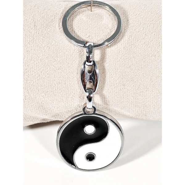 Yin ve Yang Siyah ve Beyaz Metal Anahtarlık