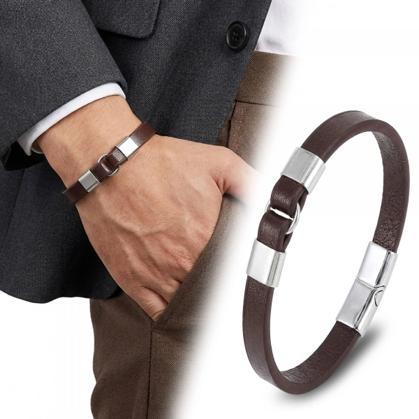 Moncuk Design Erkek Beyaz Çelik Ve Kahve Deri Bileklik 33514B4D3