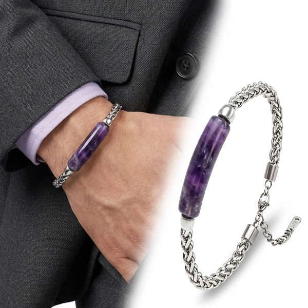 Moncuk Design Ametist Doğal Taşlı Ve Ayarlanabilir Çelik Zincir Bileklik 33512B15D8