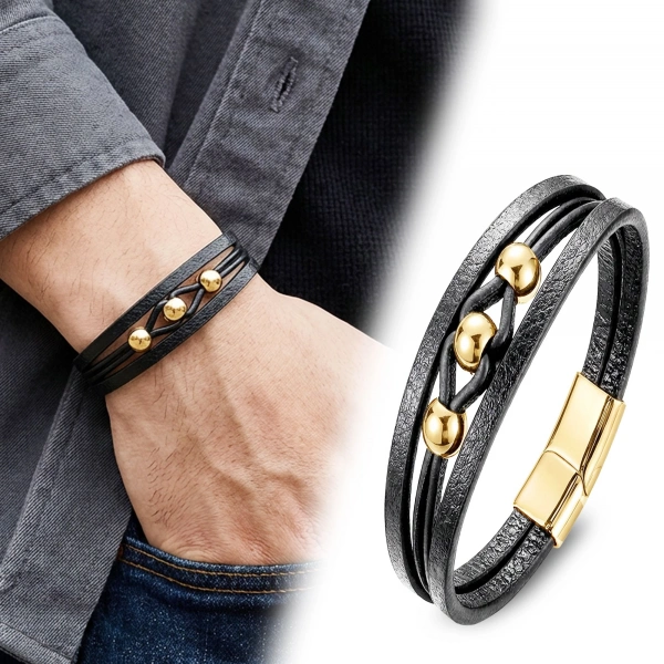 Moncuk Design Sarı Çelik Top Ve Siyah Deri Bileklik 33514B8D4