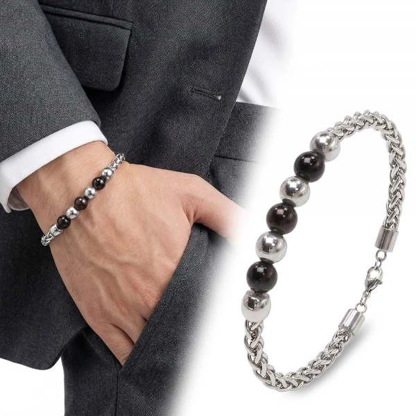 Moncuk Design Siyah Beyaz Çelik Top Ayarlanabilir Çelik Zincir Erkek Bileklik 33514B29D1