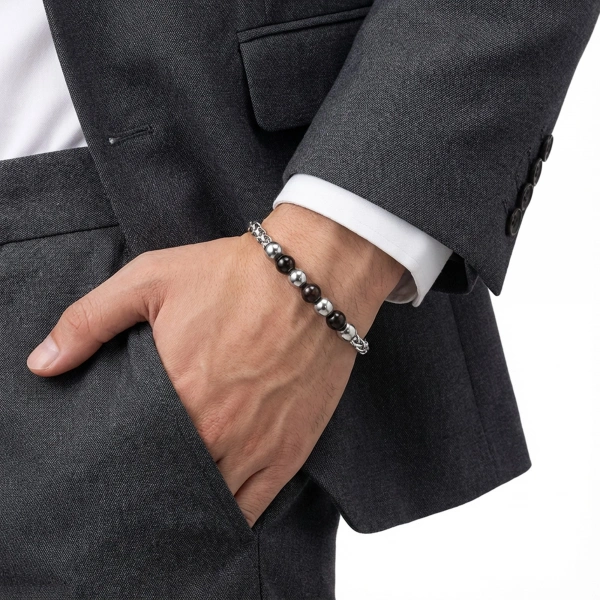 Moncuk Design Siyah Beyaz Çelik Top Ayarlanabilir Çelik Zincir Erkek Bileklik 33514B29D1