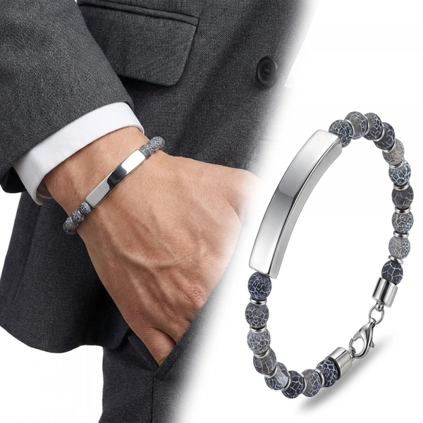 Moncuk Design Mat Akik Beyaz İsim Yazılabilir Ve Ayarlanabilir Çelik Zincir Bileklik 33512B29D3