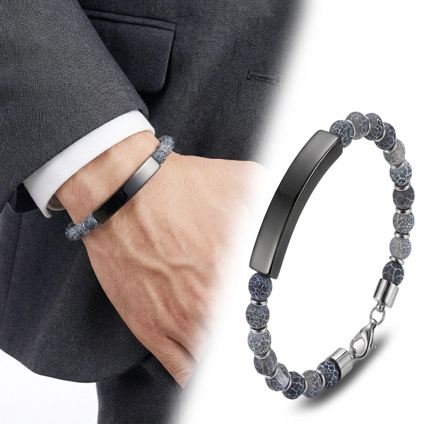 Moncuk Design Mat Akik Siyah İsim Yazılabilir Ve Ayarlanabilir Çelik Zincir Bileklik 33512B29D4