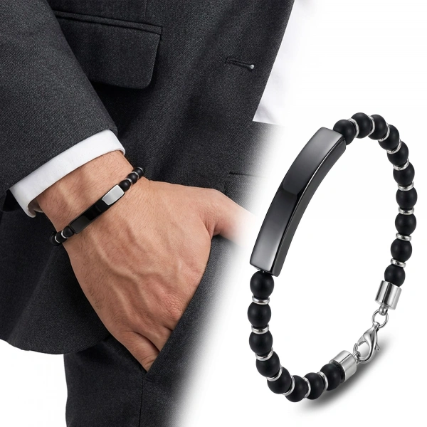 Moncuk Design Oniks Siyah İsim Yazılabilir Ve Ayarlanabilir Çelik Zincir Bileklik 33512B29D7