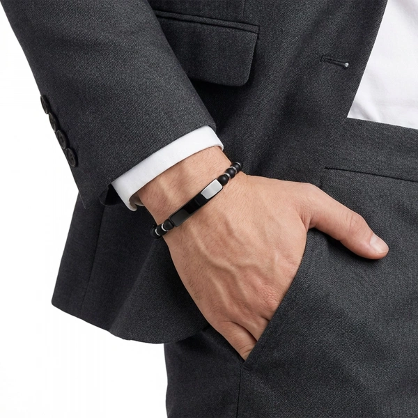 Moncuk Design Oniks Siyah İsim Yazılabilir Ve Ayarlanabilir Çelik Zincir Bileklik 33512B29D7