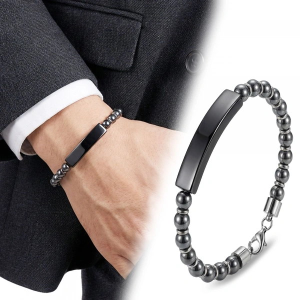 Moncuk Design Hematit Siyah İsim Yazılabilir Ve Ayarlanabilir Çelik Zincir Bileklik 33512B29D8