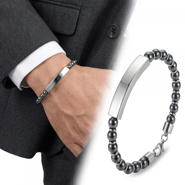 Moncuk Design Hematit Beyaz İsim Yazılabilir Ve Ayarlanabilir Çelik Zincir Bileklik 33512B29D9
