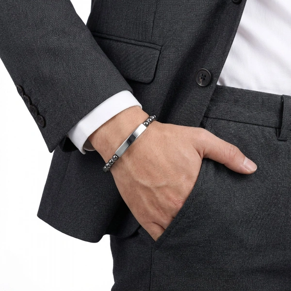 Moncuk Design Hematit Beyaz İsim Yazılabilir Ve Ayarlanabilir Çelik Zincir Bileklik 33512B29D9