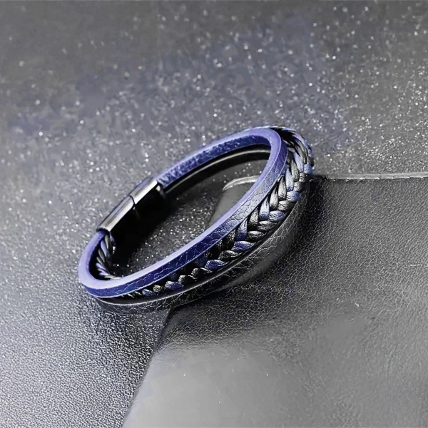 Moncuk Design Lacivert Siyah Deri Erkek Bileklik – Titanyum Çelik Manyetik Kilitli 33513B14D1