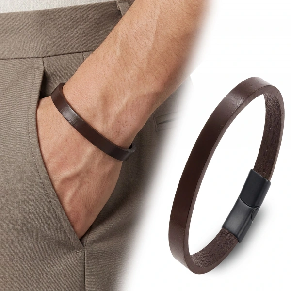 Moncuk Design Kahverengi PU Deri Zamak Erkek Bileklik 33513B16D1