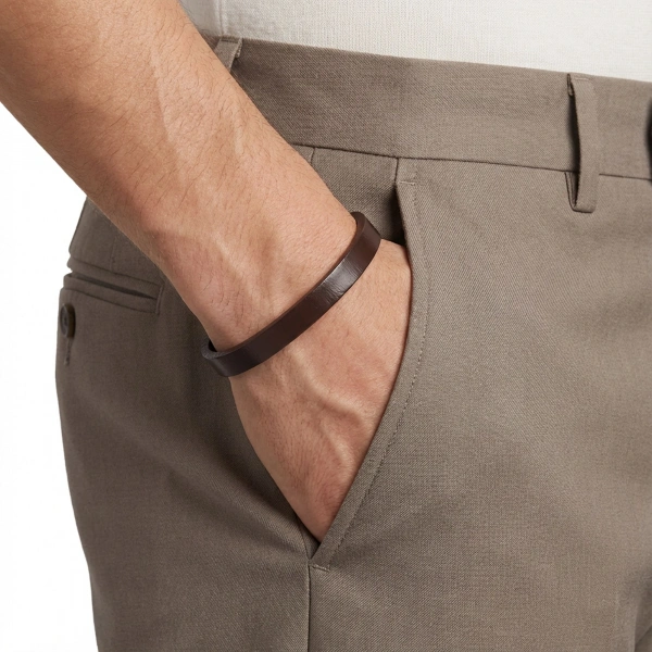 Moncuk Design Kahverengi PU Deri Zamak Erkek Bileklik 33513B16D1