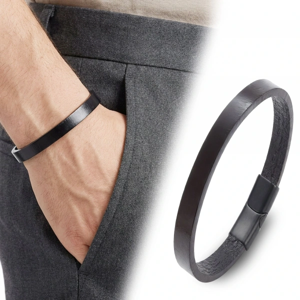 Moncuk Design Siyah PU Deri Zamak Erkek Bileklik 33513B16D2