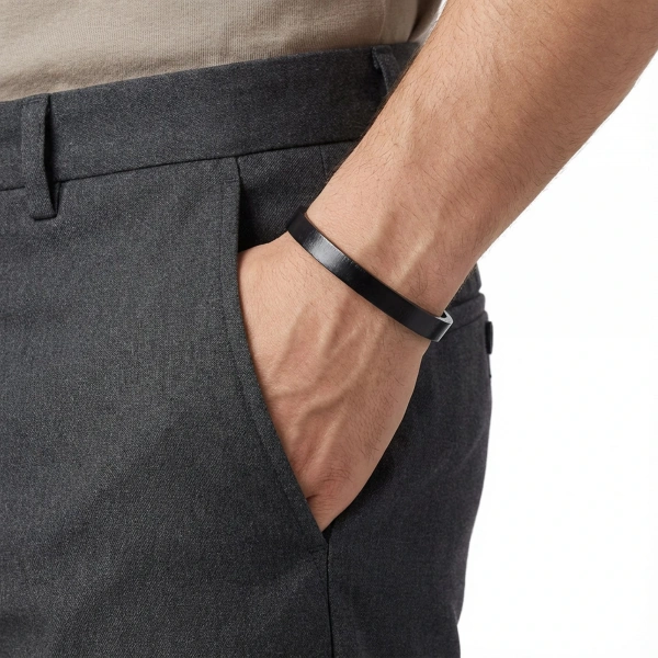 Moncuk Design Siyah PU Deri Zamak Erkek Bileklik 33513B16D2