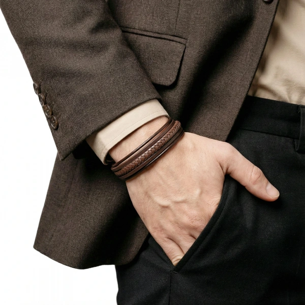 Moncuk Design Kahve Tüp Örgü Ve Çoklu Deri Bileklik - Zamak Kilit 33513B2D5Z