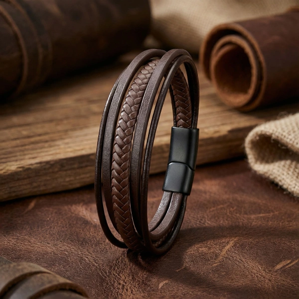 Moncuk Design Kahve Tüp Örgü Ve Çoklu Deri Bileklik - Zamak Kilit 33513B2D5Z
