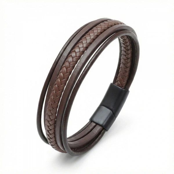 Moncuk Design Kahve Tüp Örgü Ve Çoklu Deri Bileklik - Zamak Kilit 33513B2D5Z