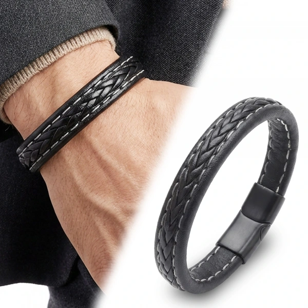 Moncuk Design Siyah Saç Örgülü Deri Bileklik Zamak Kilit 33513B8D12Z