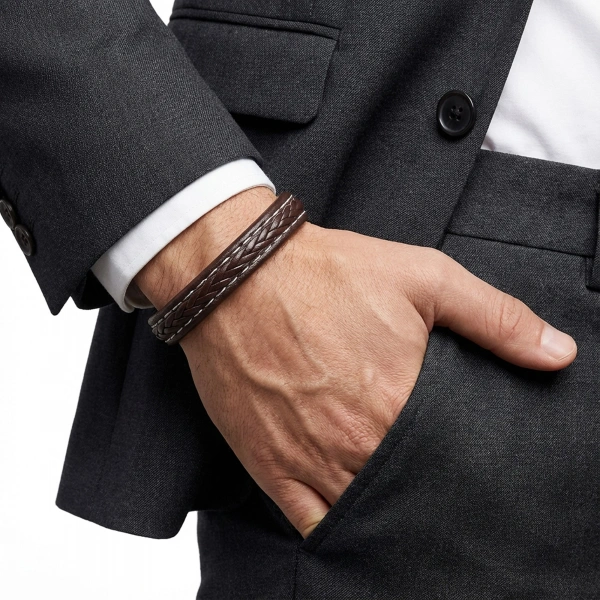 Moncuk Design Kahve Saç Örgülü Deri Bileklik Zamak Kilit 33513B8D1Z