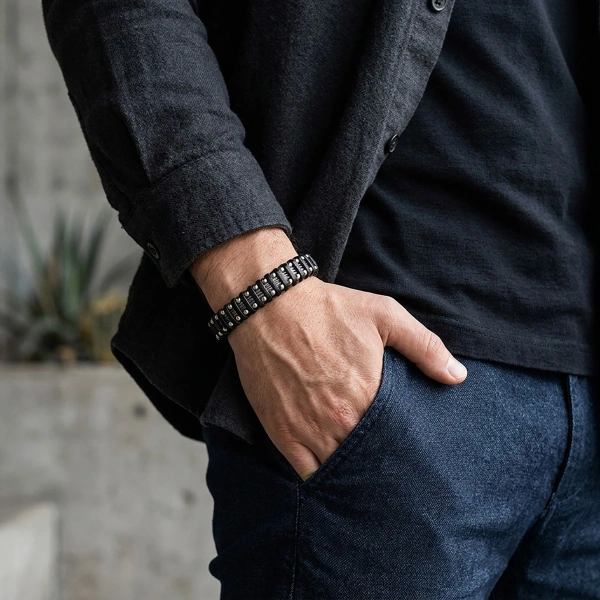 Moncuk Design Çelik Halat ve Çelik Damla Zincir Siyah Deri Dolama Bileklik 33514B1D8