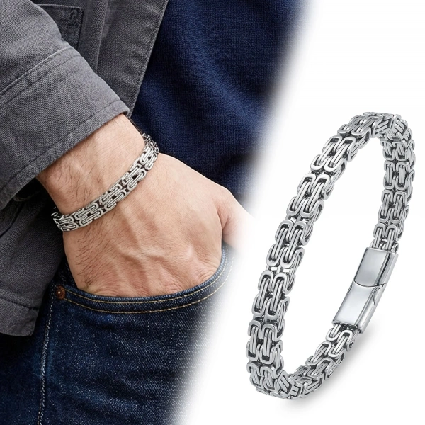 Moncuk Design Çiftli 4mm Kral Model Çelik Zincir Erkek Bileklik – Çelik Kilitli 33515B2D4